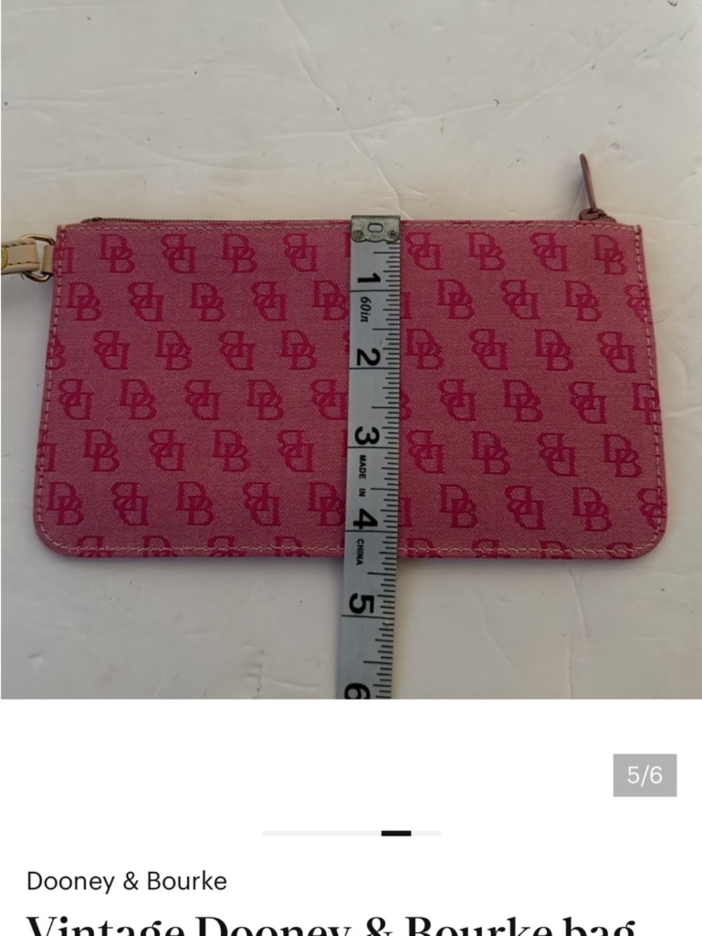 Dooney & Bourke Pink DB Logo Wristlet Wallet Fits iPhone Zip Pouch Tan Trim - Picture 7 of 8